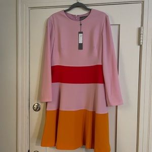Lela Rose Color-block A-Line Long Sleeve Crepe Dress, Size 12 New With Tag